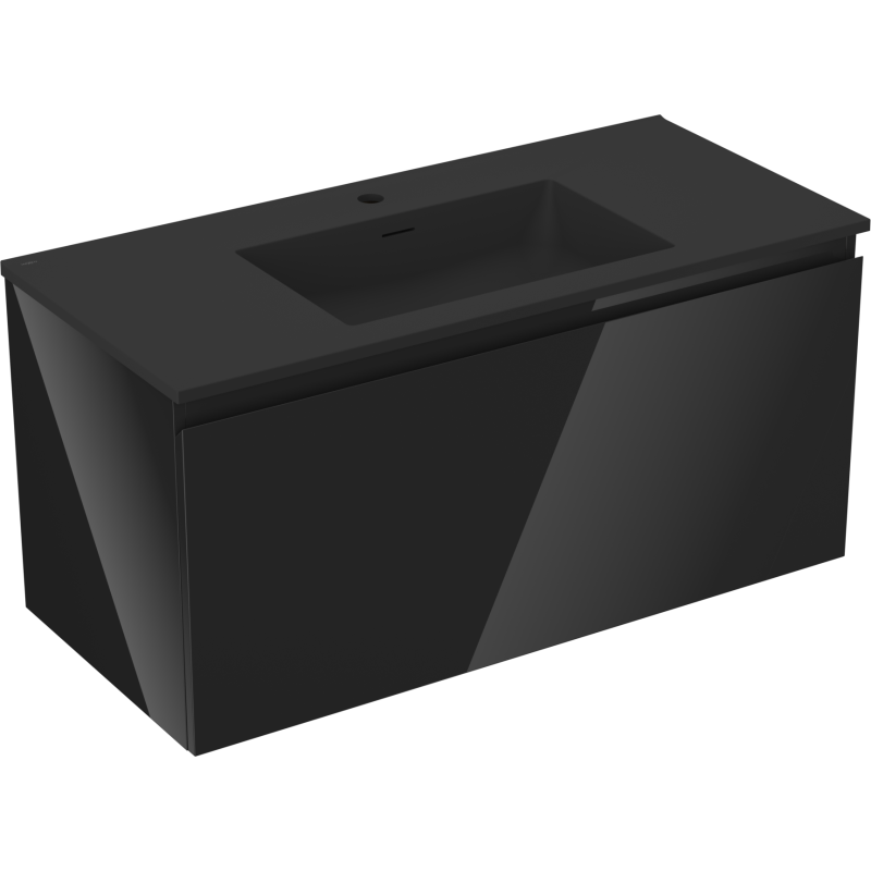 Mexen Orio Badezimmerschrank 100 cm mit Waschbecken Otis, 1 Schublade, schwarzer Glanz/schwarzer Matt