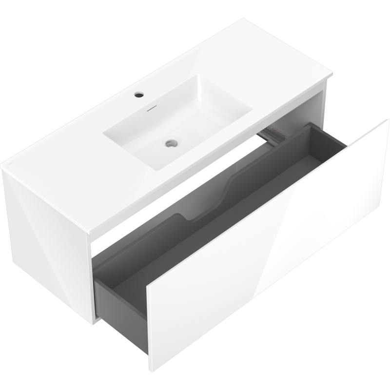 Mexen Orio Badezimmerschrank 120 cm mit Waschbecken Otis, 1 Schublade, weiß glänzend - 91A10-12047-1-BF00-W18M00