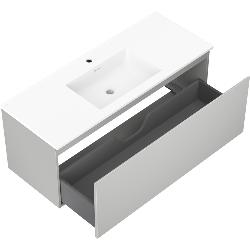 Mexen Orio Badezimmerunterschrank 120 cm mit Waschbecken Otis, 1 Schublade, grau matt/weiß matt - 91A10-12047-1-BF62-W18M01
