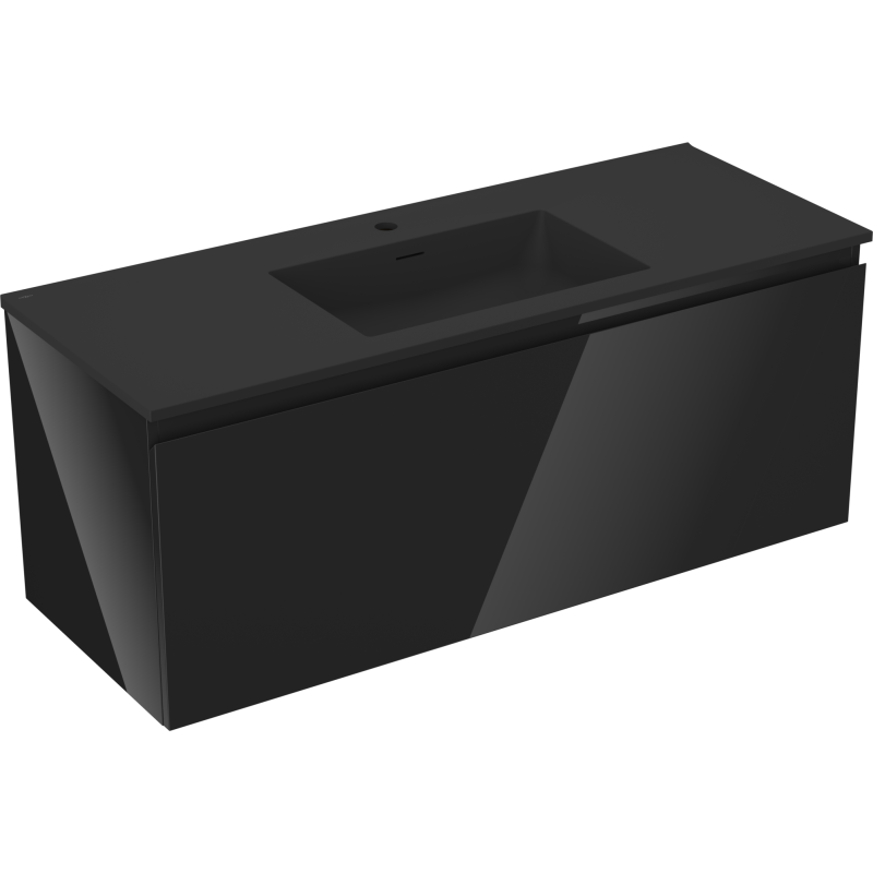 Mexen Orio Badezimmerschrank 120 cm mit Waschbecken Otis, 1 Schublade, schwarz glänzend/schwarz matt