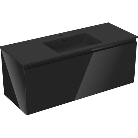 Mexen Orio Badezimmerschrank 120 cm mit Waschbecken Otis, 1 Schublade, schwarz glänzend/schwarz matt