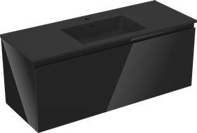 Mexen Orio Badezimmerschrank 120 cm mit Waschbecken Otis, 1 Schublade, schwarz glänzend/schwarz matt
