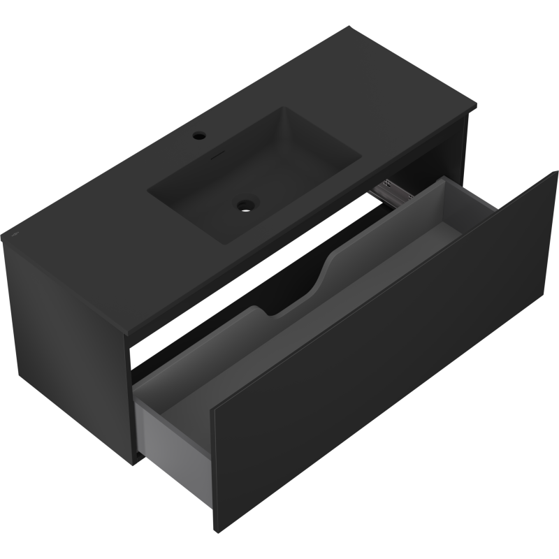 Mexen Orio Badezimmerschrank 120 cm mit Waschbecken Otis, 1 Schublade, schwarz matt - 91A10-12047-1-BF71-W18M71