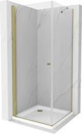 Mexen Pretoria Schwenkbare Duschkabine 70 x 70 cm, Transparent, Gold + Flat Duschwanne - 852-070-070-50-00-4010