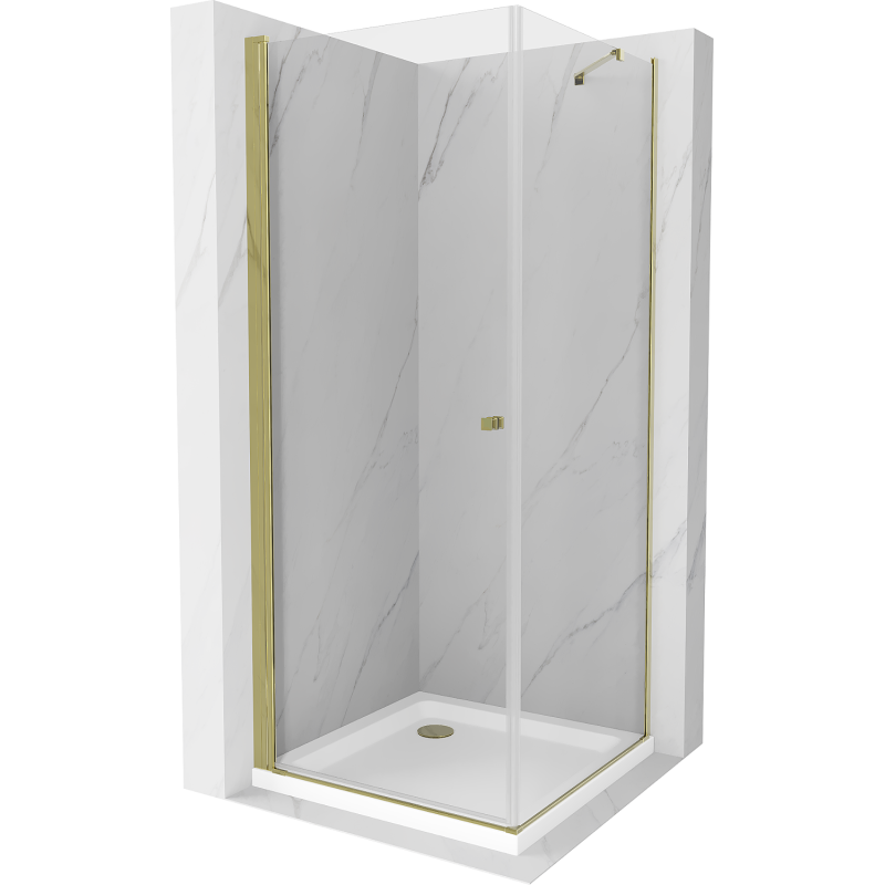 Mexen Pretoria Schwenkbare Duschkabine 80 x 80 cm, transparent, gold + Flat Duschwanne - 852-080-080-50-00-4010