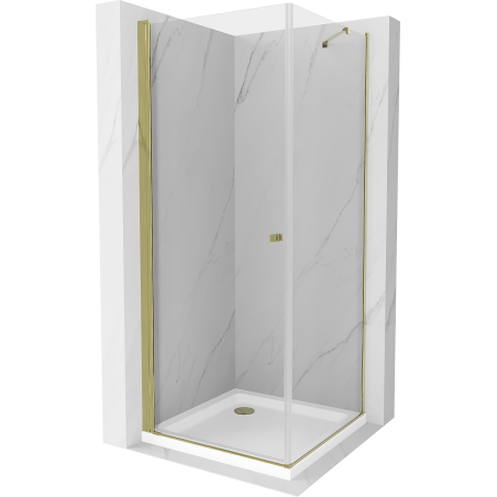Mexen Pretoria Schwenkbare Duschkabine 80 x 80 cm, transparent, gold + Flat Duschwanne - 852-080-080-50-00-4010