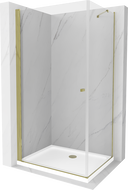 Mexen Pretoria Schwenkbare Duschkabine 80 x 90 cm, transparent, gold + Flat-Duschwanne - 852-080-090-50-00-4010