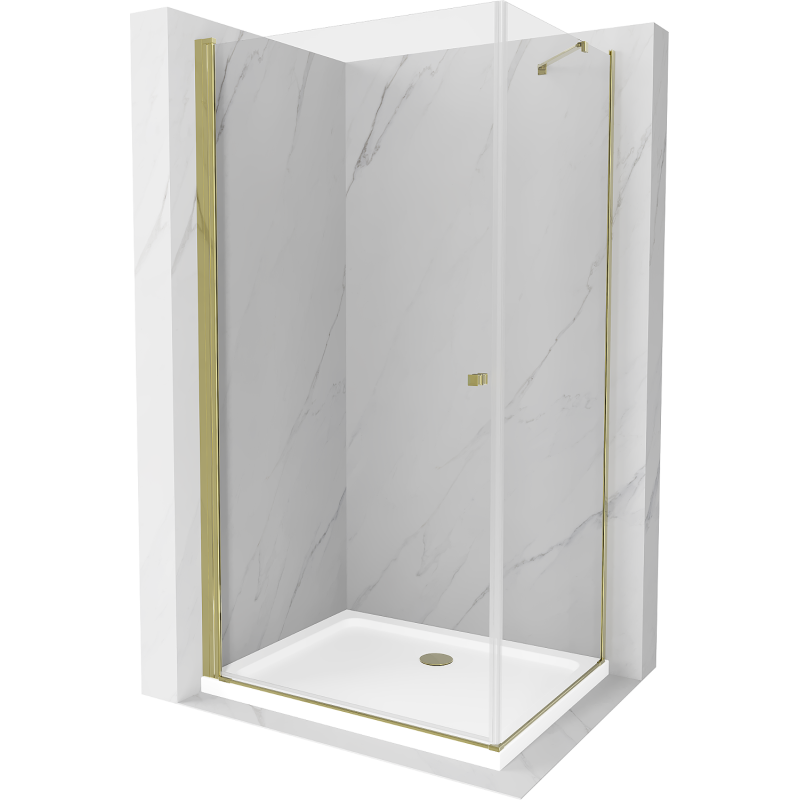 Mexen Pretoria Duschkabine schwenkbar 80 x 100 cm, transparent, gold + Duschwanne Flat - 852-080-100-50-00-4010