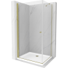 Mexen Pretoria Duschkabine schwenkbar 80 x 100 cm, transparent, gold + Duschwanne Flat - 852-080-100-50-00-4010