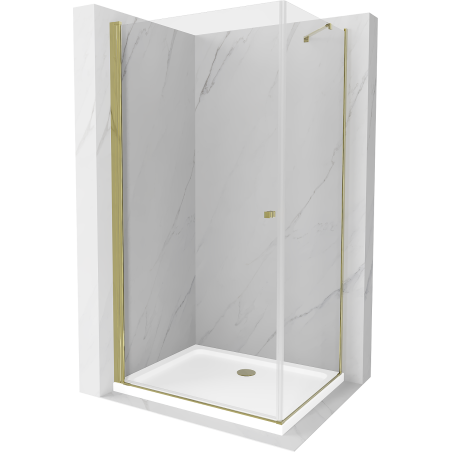 Mexen Pretoria Schwenkbare Duschkabine 90 x 70 cm, Transparent, Gold + Brausetasse Flat - 852-090-070-50-00-4010