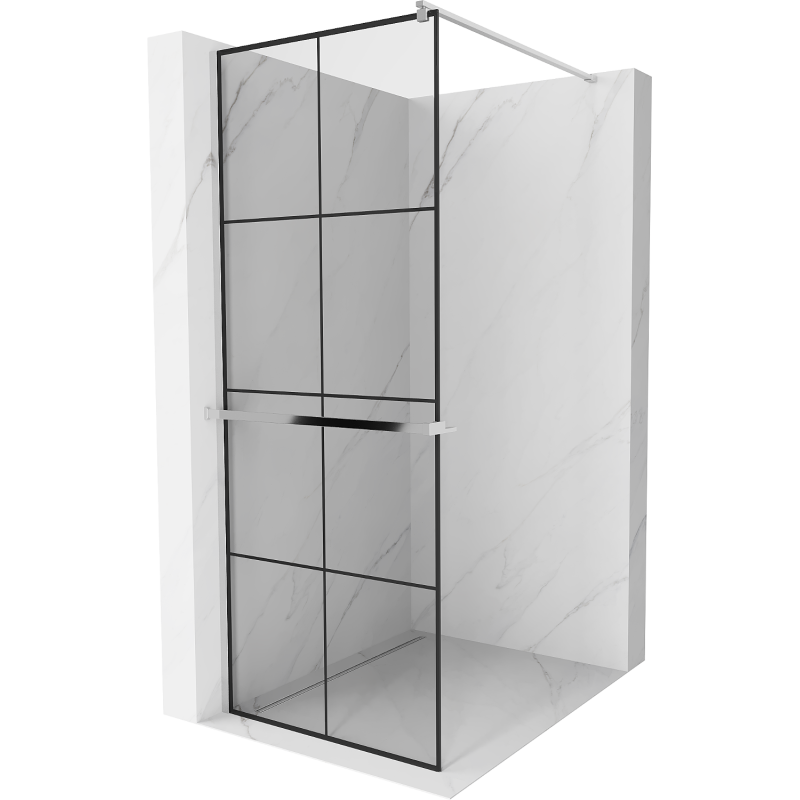 Mexen Kioto+ Duschwand mit Ablage Walk-in 80 x 200 cm, schwarzes Raster, Chrom - 800-080-121-01-77