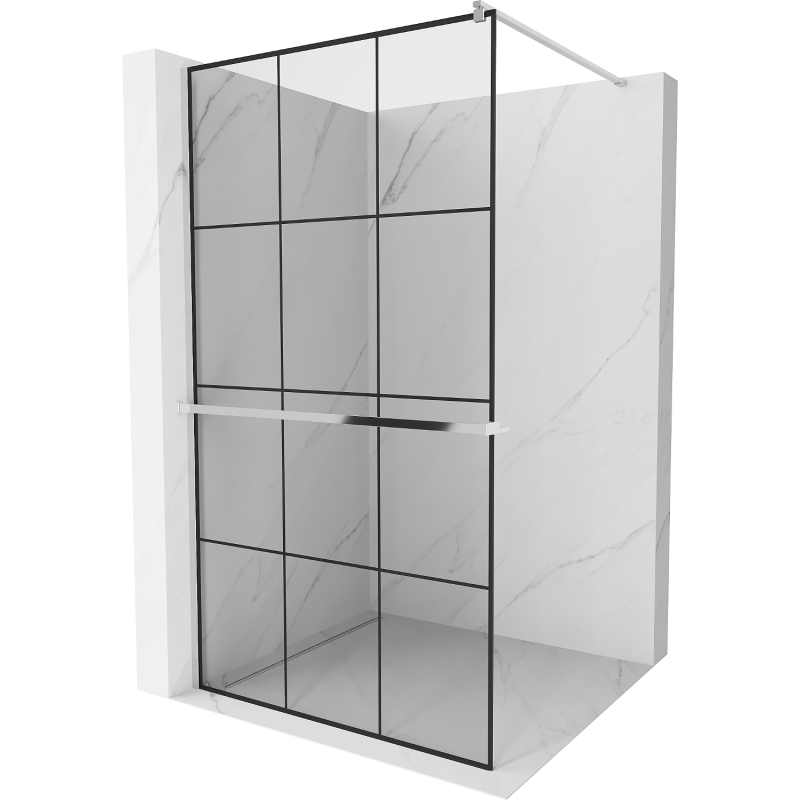 Mexen Kioto+ Duschwand mit Ablage Walk-in 100 x 200 cm, schwarzes Gitter, Chrom - 800-100-121-01-77