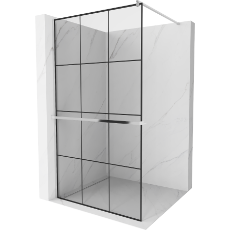 Mexen Kioto+ Duschwand mit Regal Walk-in 120 x 200 cm, schwarzes Gitter, Chrom - 800-120-121-01-77