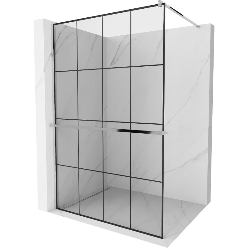 Mexen Kioto+ Duschwand mit Ablage Walk-in 130 x 200 cm, schwarzes Gitter, Chrom - 800-130-121-01-77
