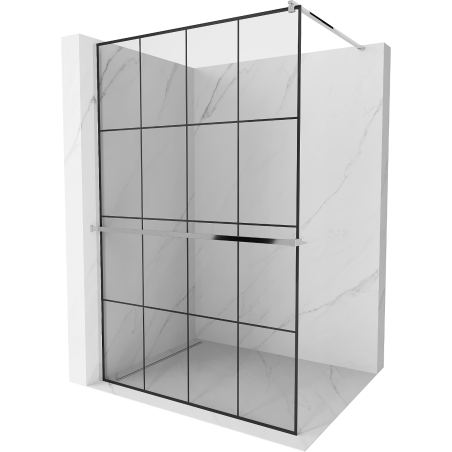 Mexen Kioto+ Duschwand mit Ablage Walk-in 130 x 200 cm, schwarzes Gitter, Chrom - 800-130-121-01-77