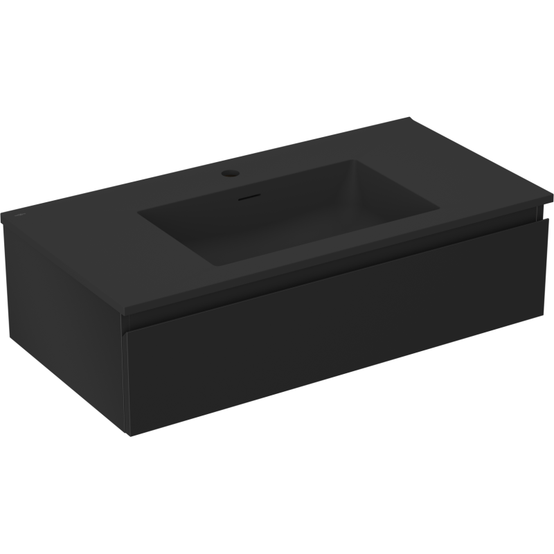 Mexen Orio Badezimmerschrank 90 cm mit Waschbecken Otis, 1 Schublade, schwarz matt - 91A10-09023-1-BF71-W18M71