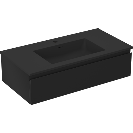 Mexen Orio Badezimmerschrank 90 cm mit Waschbecken Otis, 1 Schublade, schwarz matt - 91A10-09023-1-BF71-W18M71