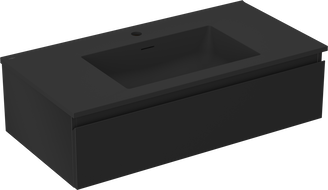 Mexen Orio Badezimmerschrank 90 cm mit Waschbecken Otis, 1 Schublade, schwarz matt - 91A10-09023-1-BF71-W18M71