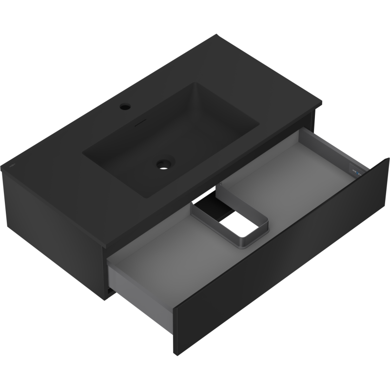 Mexen Orio Badezimmerschrank 90 cm mit Waschbecken Otis, 1 Schublade, schwarz matt - 91A10-09023-1-BF71-W18M71