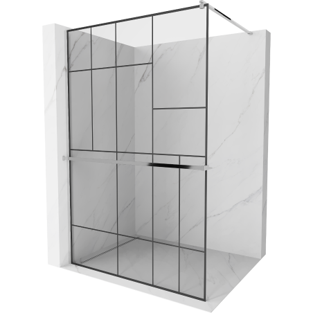 Mexen Kioto+ Duschwand mit Regal Walk-in 90 x 200 cm, schwarzes Muster, Chrom - 800-090-121-01-78