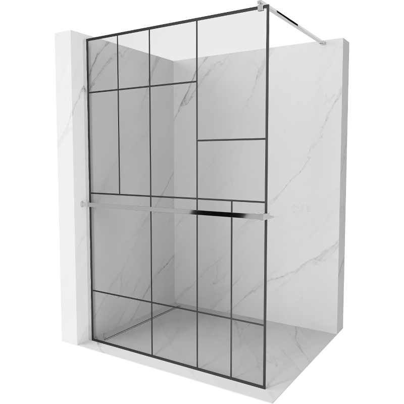 Mexen Kioto+ Duschwand mit Ablage Walk-in 100 x 200 cm, schwarzes Muster, Chrom - 800-100-121-01-78