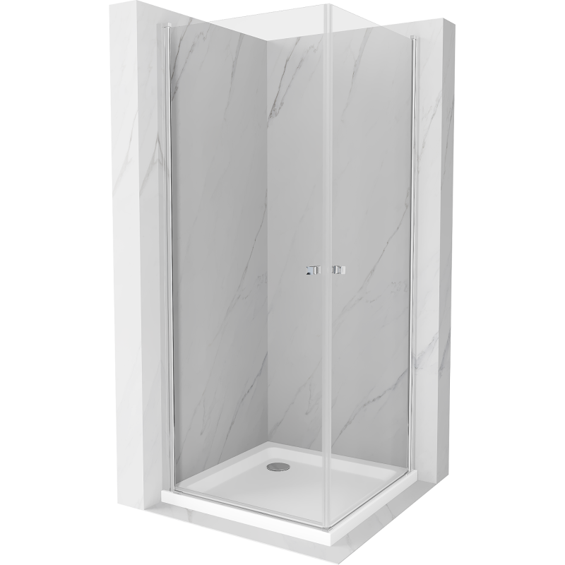 Mexen Pretoria Duo Duschkabine schwenkbar 90 x 90 cm, transparent, Chrom + Duschwanne Flat - 852-090-090-01-02-4010