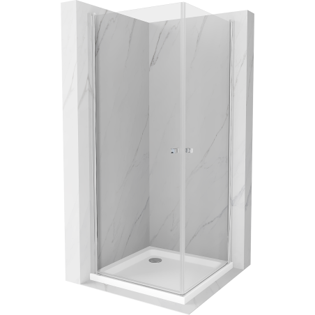 Mexen Pretoria Duo Duschkabine schwenkbar 90 x 90 cm, transparent, Chrom + Duschwanne Flat - 852-090-090-01-02-4010