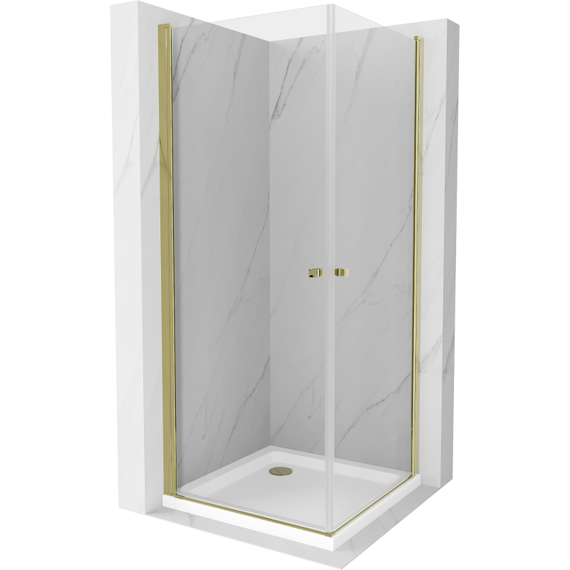 Mexen Pretoria Duo Duschkabine, klappbar 90 x 90 cm, transparent, gold + Flat Duschwanne - 852-090-090-50-02-4010G
