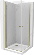 Mexen Pretoria Duo Duschkabine, klappbar 90 x 90 cm, transparent, gold + Flat Duschwanne - 852-090-090-50-02-4010G