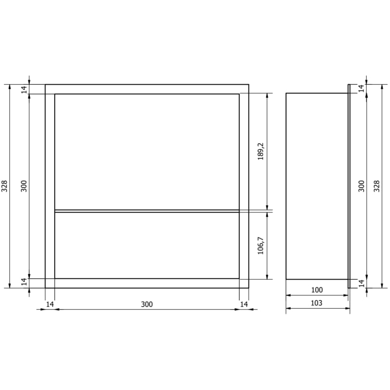 Mexen X-Wall-R Nischenregal mit Flansch und Ablage 30 x 30 cm, gebürstetes Kupfer - 19C0303010S