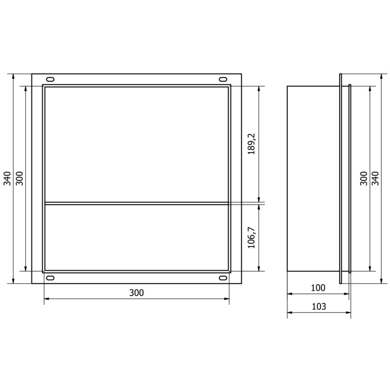 Mexen X-Wall-NR Eingelassene Ablage ohne Flansch mit Regal 30 x 30 cm, gebürstet Gun Gray - 19E1303010S