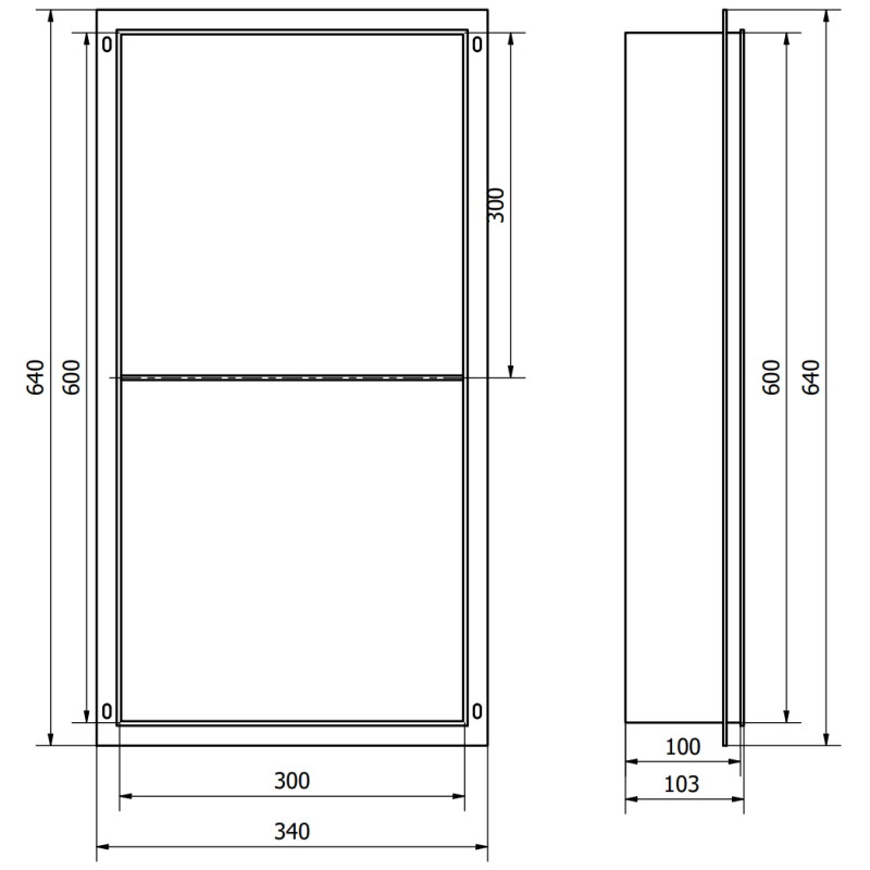 Mexen X-Wall-NR Einbauwandregal ohne Flansch mit Ablage 60 x 30 cm, gebürstetes Gun Gray - 19E1603010S