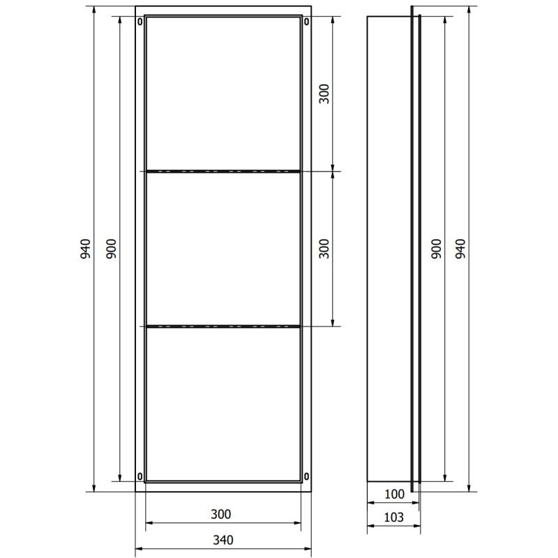 Mexen X-Wall-NR Nischenregal ohne Blende mit Regalboden 90 x 30 cm, gebürstetes Gun Gray - 19E1903010S