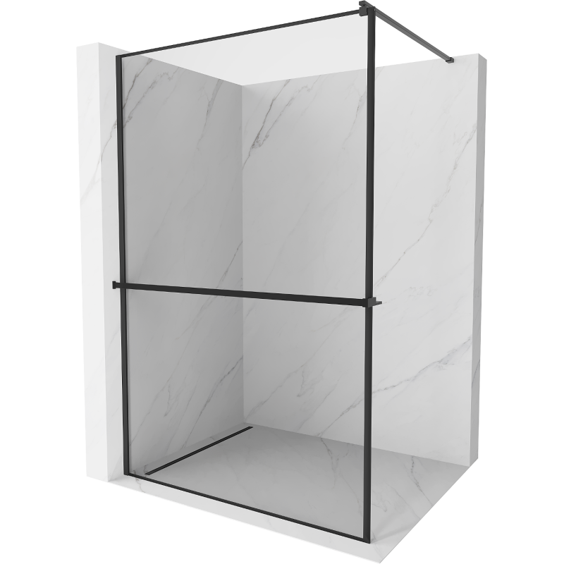 Mexen Kioto+ Duschwand mit Regal Walk-in 110 x 200 cm, schwarzer Rahmen, schwarz - 800-110-121-70-70