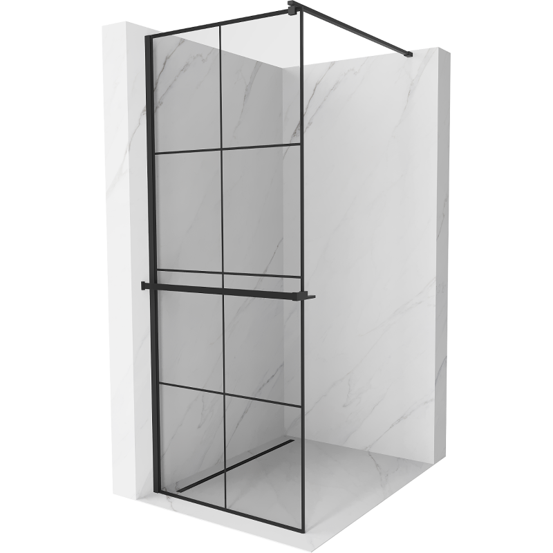 Mexen Kioto+ Duschwand mit Ablage Walk-in 90 x 200 cm, schwarzes Gitter, schwarz - 800-090-121-70-77