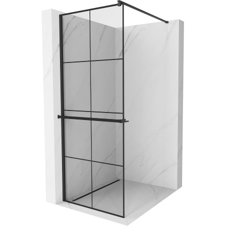 Mexen Kioto+ Duschwand mit Ablage Walk-in 90 x 200 cm, schwarzes Gitter, schwarz - 800-090-121-70-77