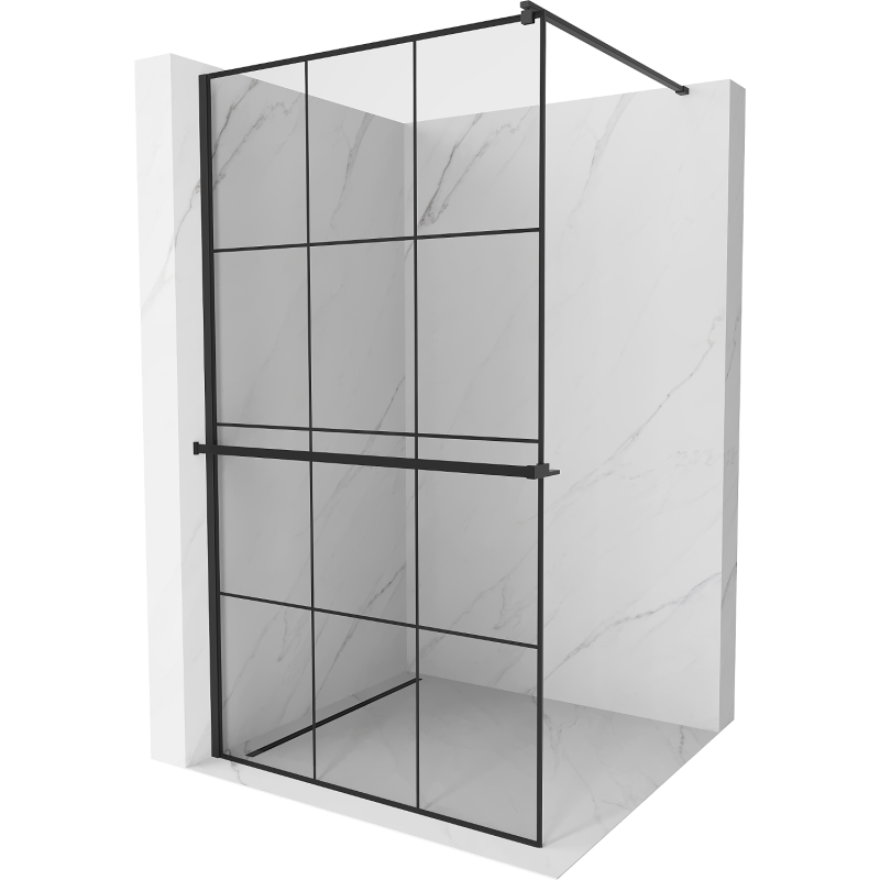 Mexen Kioto+ Duschwand mit Ablage Walk-in 100 x 200 cm, schwarzes Gitter, schwarz - 800-100-121-70-77