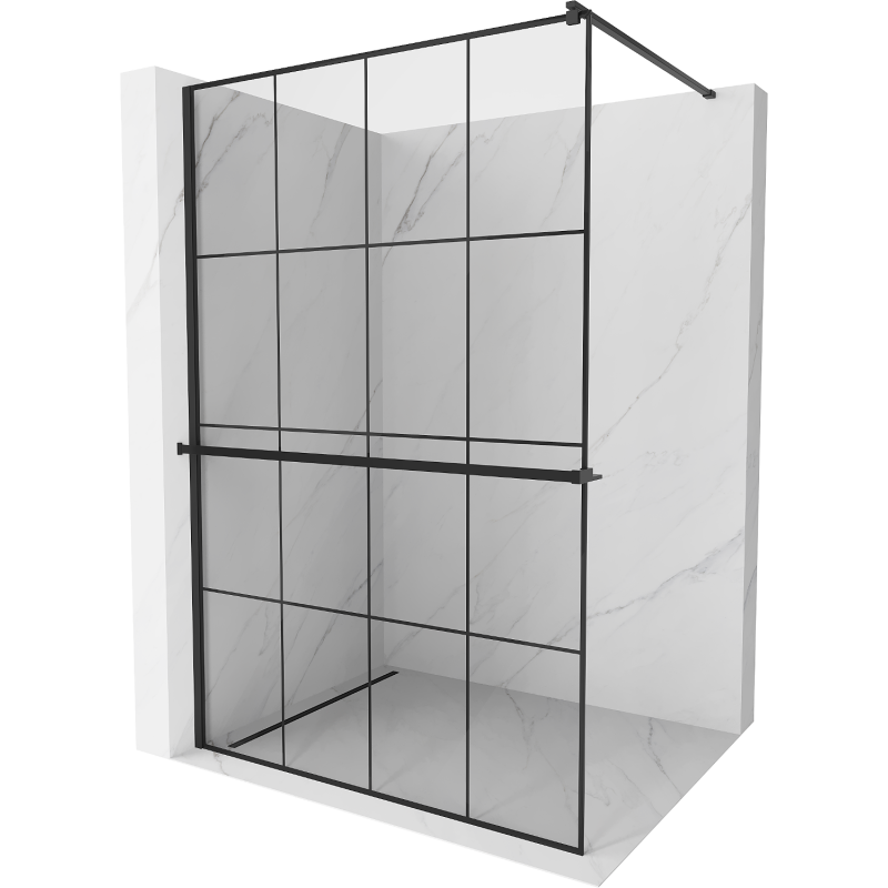 Mexen Kioto+ Duschwand mit Regal Walk-in 130 x 200 cm, schwarzes Gitter, schwarz - 800-130-121-70-77