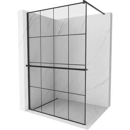 Mexen Kioto+ Duschwand mit Regal Walk-in 130 x 200 cm, schwarzes Gitter, schwarz - 800-130-121-70-77