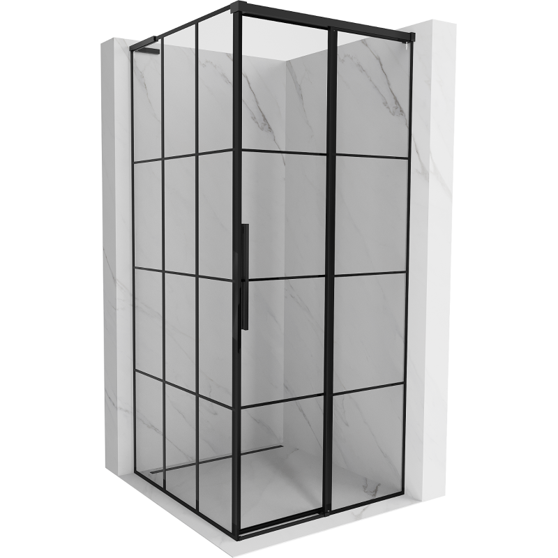 Mexen Rox L Duschkabine Schiebetür rechts 100 x 100 cm, schwarzes Gitter, schwarz - 8C2L-100-100-70-77-P