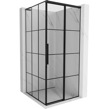 Mexen Rox L Duschkabine Schiebetür rechts 100 x 100 cm, schwarzes Gitter, schwarz - 8C2L-100-100-70-77-P