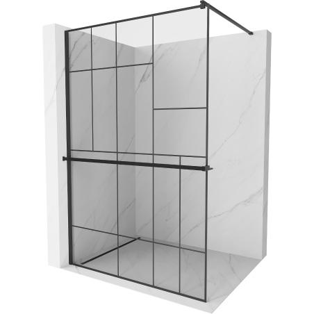 Mexen Kioto+ Duschwand mit Regal Walk-in 90 x 200 cm, schwarzes Muster, schwarz - 800-090-121-70-78