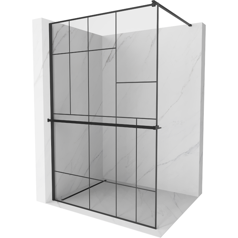 Mexen Kioto+ Duschwand mit Regal Walk-in 130 x 200 cm, schwarzes Muster, schwarz - 800-130-121-70-78