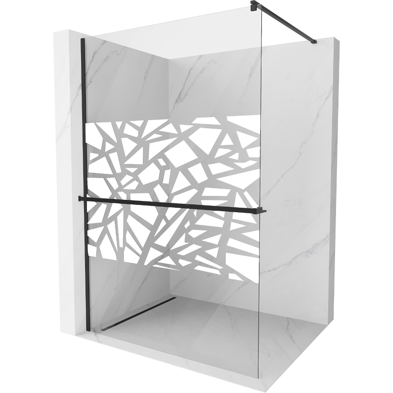 Mexen Kioto+ Duschwand mit Regal Walk-in 80 x 200 cm, weißes Muster, schwarz - 800-080-121-70-85
