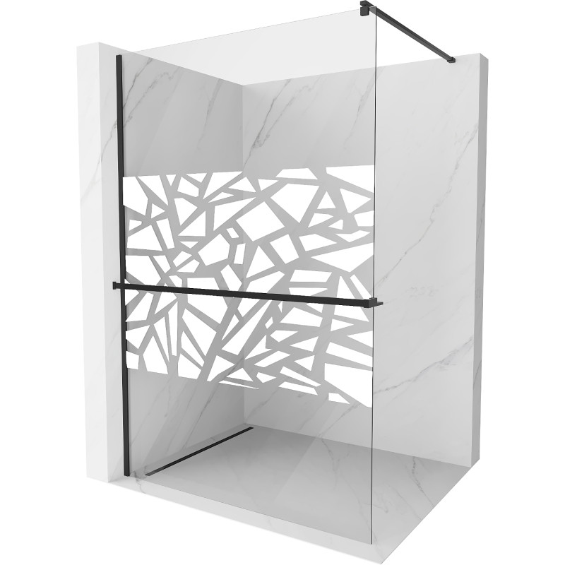 Mexen Kioto+ Duschwand mit Ablage Walk-in 100 x 200 cm, weißes Muster, schwarz - 800-100-121-70-85