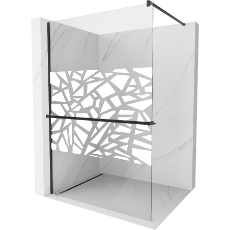 Mexen Kioto+ Duschwand mit Regal Walk-in 110 x 200 cm, weißes Muster, schwarz - 800-110-121-70-85