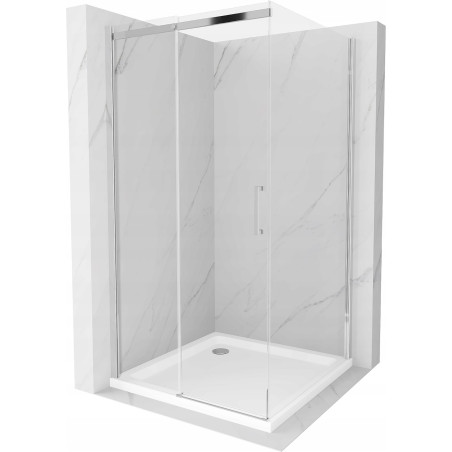 Mexen Omega Schiebetür-Duschkabine 100 x 100 cm, transparent, Chrom + Duschwanne Flat - 825-100-100-01-00-4010
