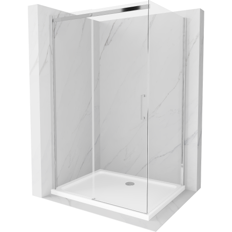 Mexen Omega Schiebedusche 130 x 80 cm, transparent, Chrom + Duschwanne Flat - 825-130-080-01-00-4010