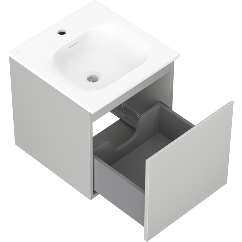Mexen Orio Badezimmerschrank 45 cm mit Waschbecken Vela, 1 Schublade, graumatt/weißmatt - 91A10-04547-1-BF62-W23M01