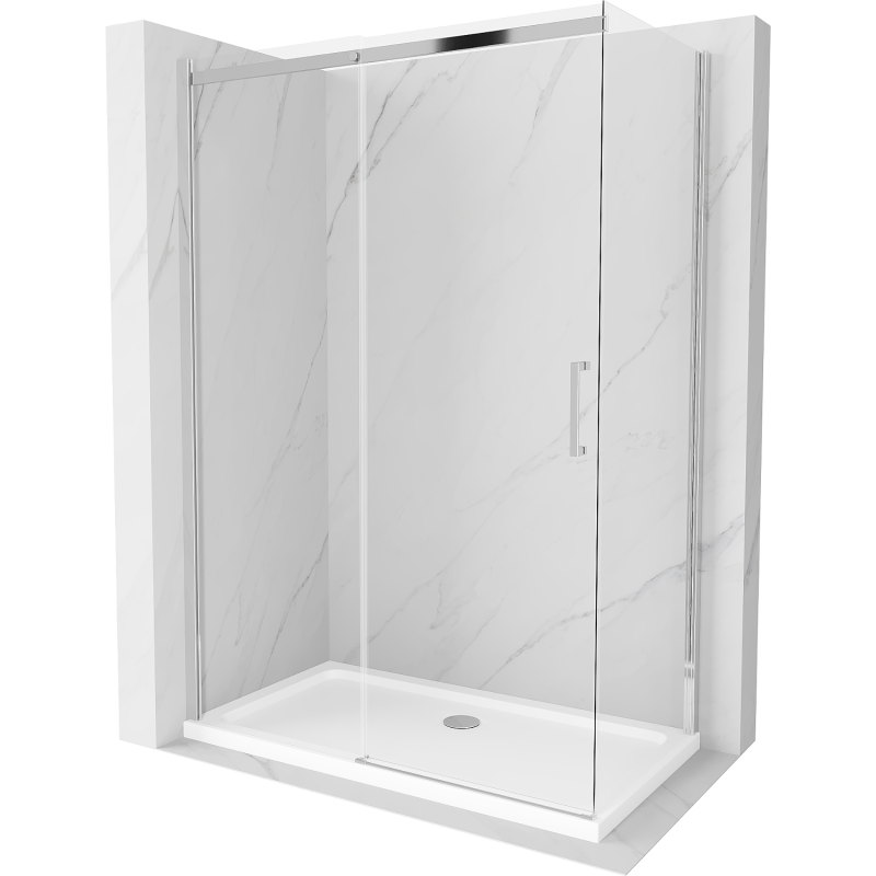 Mexen Omega duschkabine verschiebbar 140 x 80 cm, transparent, chrom + Duschwanne Flat - 825-140-080-01-00-4010